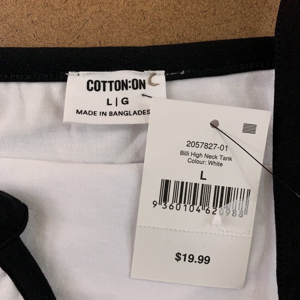Cotton On Womens Large White Black Trim Billi High Neck Cropped Tank Top NWT - Picture 2 of 7
